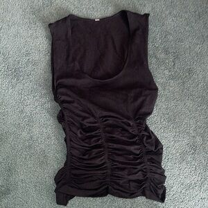Black low-cut cinched waist tank top